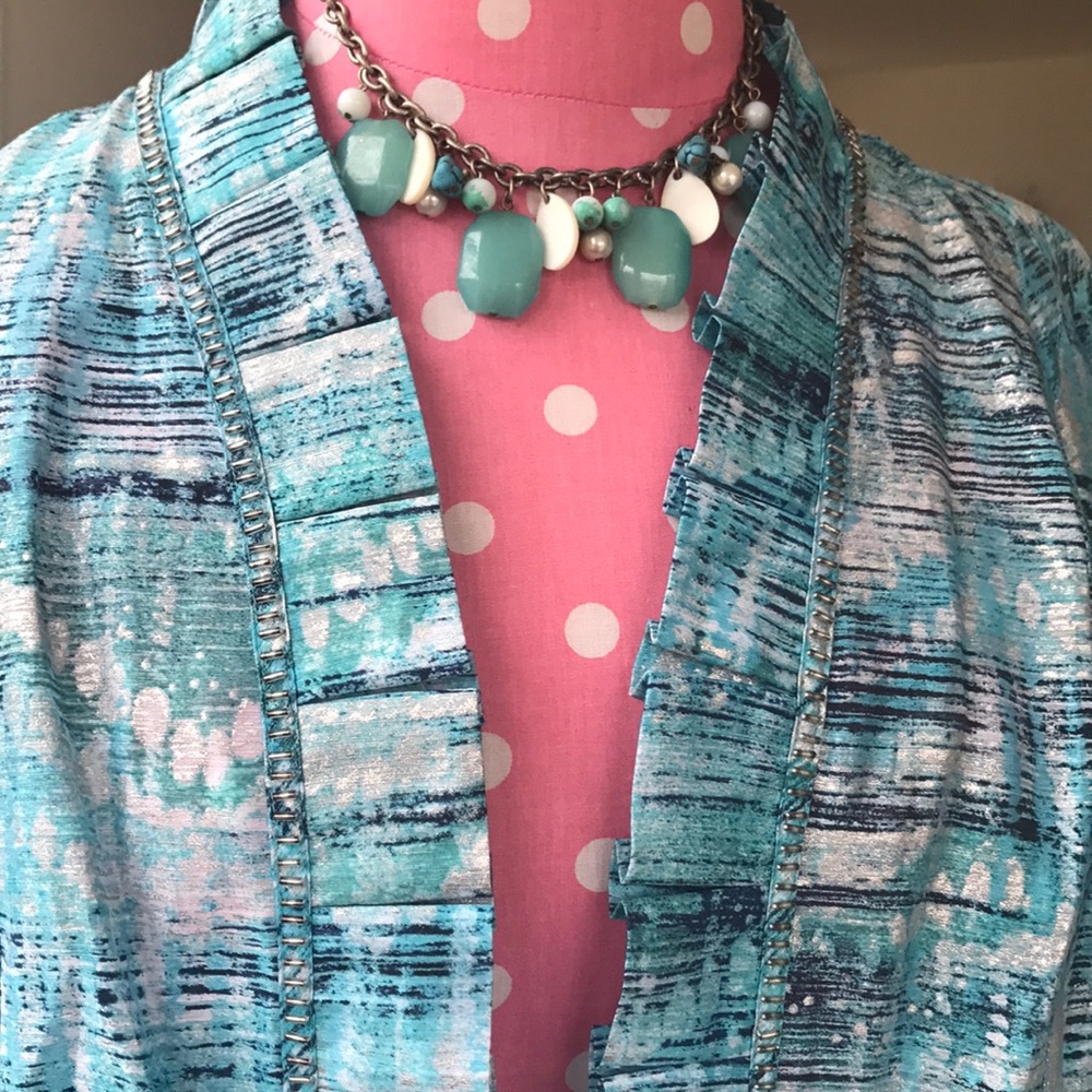Chico's ruffled open linen jacket NWOT SIZE 2